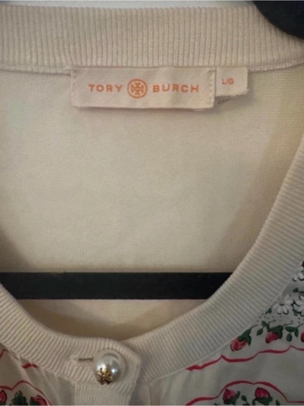 Tory Burch Silk/Cotton Cream Cardigan with Pink and Green Floral Embroidery - Picture 4 of 6